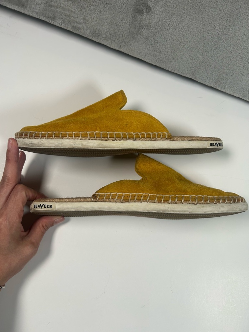 Seavees Mustard Suede Slip-On Espadrille Mules - Picture 2 of 7